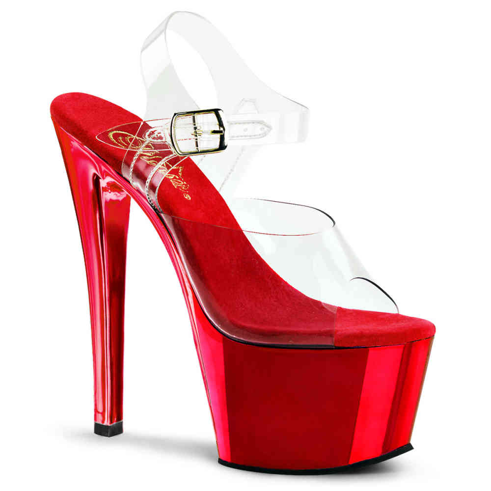 Pleaser - SKY308 Sandale à bride à la cheville, Pole dance chaussures - Chaussures de pole dance - Rouge/Transparent Product image